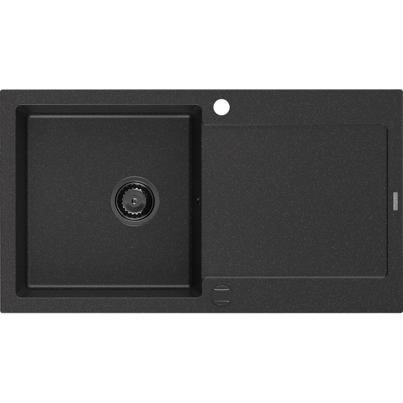 Mexen Leo lava-loiça de granito com 1 cuba e escorredor 900 x 500 mm, preto/prata metálico, sifão preto - 6501901010-73-B