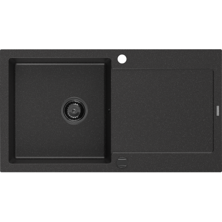 Mexen Leo évier en granit 1 bac avec égouttoir 900 x 500 mm, noir/argent métallique, siphon noir - 6501901010-73-B