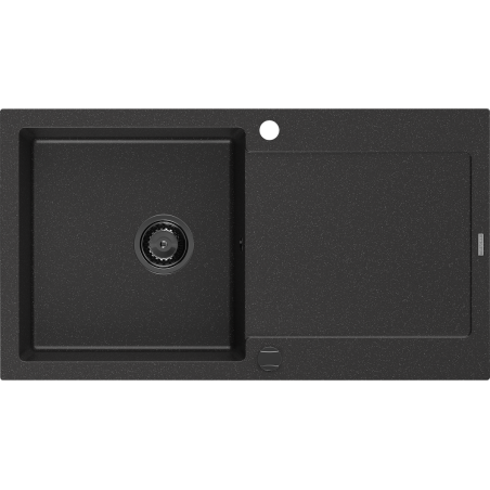 Mexen Leo Granitspüle 1-Becken mit Abtropffläche 900 x 500 mm, Schwarz/Silber Metallic, schwarzer Siphon - 6501901010-73-B