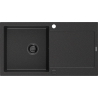 Mexen Leo fregadero de granito de 1 seno con escurridor 900 x 500 mm, negro/plateado metálico, sifón negro - 6501901010-73-B