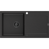 Mexen Leo Granitspüle 1-Becken mit Abtropffläche 900 x 500 mm, Schwarz/Silber Metallic, schwarzer Siphon - 6501901010-73-B