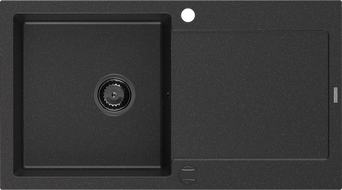 Mexen Leo fregadero de granito de 1 seno con escurridor 900 x 500 mm, negro/plateado metálico, sifón negro - 6501901010-73-B