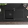 Mexen Leo évier en granit 1 cuve avec égouttoir 900 x 500 mm, noir/argent métallisé, siphon noir - 6501901010-73-B