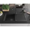 Mexen Leo évier en granit 1 cuve avec égouttoir 900 x 500 mm, noir/argent métallisé, siphon noir - 6501901010-73-B