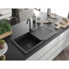 Mexen Leo granitische spoelbak met 1 bak en afdruiprek 900 x 500 mm, zwart/zilver metallic, zwarte sifon - 6501901010-73-B