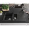 Mexen Matias Granitspüle 1,5-Kammer mit Abtropffläche 900 x 505 mm, schwarz/silber metallic, Siphon Chrom - 6502901505-73