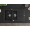 Mexen Matias fregadero de granito de 1,5 senos con escurridor 900 x 505 mm, negro/plateado metálico, sifón cromado