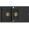 Mexen Matias granit aanrecht 1,5-komorig met afdruiprek 900 x 505 mm, zwart/zilver metallic, gouden sifon - 6502901505-73-G