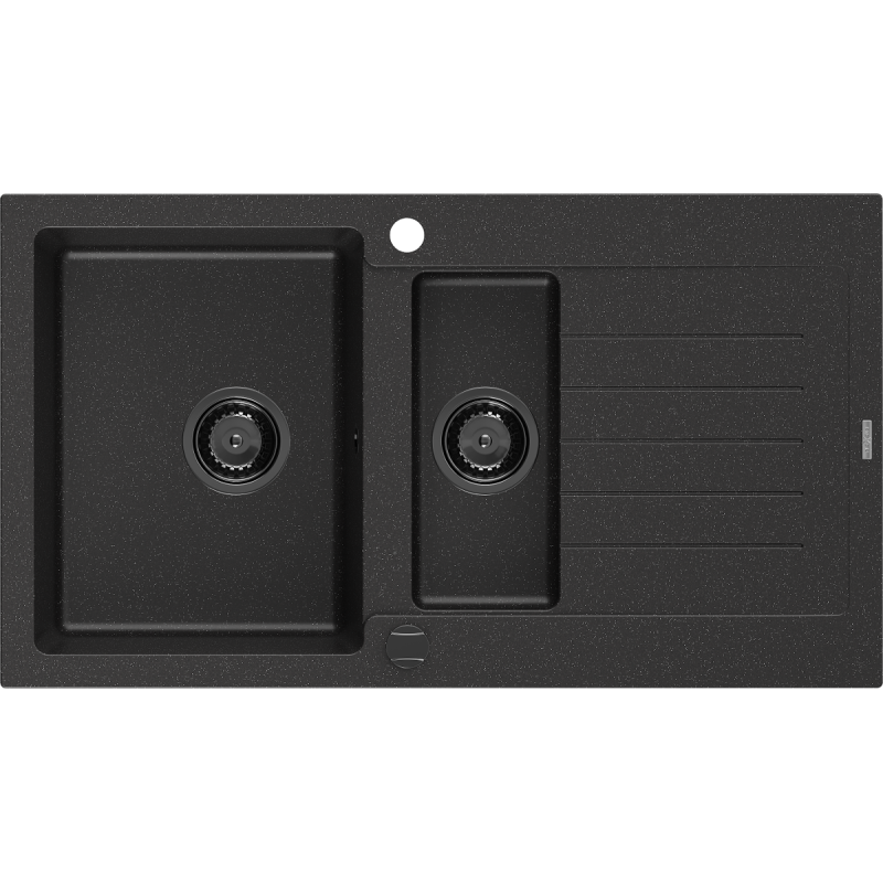 Mexen Matias lavello in granito 1,5 vasca con gocciolatoio 900 x 505 mm nero/argento metallizzato, sifone nero - 6502901505-73-B