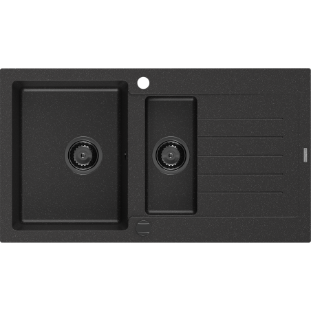 Mexen Matias fregadero de granito 1,5 senos con escurridor 900 x 505 mm negro/plateado metálico, sifón negro - 6502901505-73-B