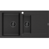 Mexen Matias fregadero de granito 1,5 senos con escurridor 900 x 505 mm negro/plateado metálico, sifón negro - 6502901505-73-B