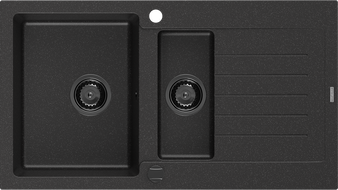 Mexen Matias fregadero de granito 1,5 senos con escurridor 900 x 505 mm negro/plateado metálico, sifón negro - 6502901505-73-B