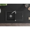 Mexen Pablo évier en granit 1 bac avec égouttoir 752 x 436 mm, noir/métallisé argent, siphon chromé - 6510751010-73