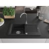 Mexen Pablo évier en granit 1 bac avec égouttoir 752 x 436 mm, noir/métallisé argent, siphon chromé - 6510751010-73