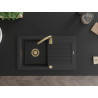 Mexen Pablo granitische spoelbak met 1 bak en afdruiprek 752 x 436 mm, zwart/zilveren metallic, gouden sifon - 6510751010-73-G