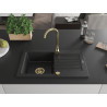 Mexen Pablo granitische spoelbak met 1 bak en afdruiprek 752 x 436 mm, zwart/zilveren metallic, gouden sifon - 6510751010-73-G