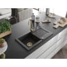 Mexen Pablo 1-bowl granite sink with drainer 752 x 436 mm, black/silver metallic, gold siphon - 6510751010-73-G