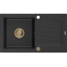 Mexen Pablo fregadero de granito de 1 seno con escurridor 752 x 436 mm, negro/plateado metálico, sifón dorado