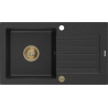 Mexen Pablo granitische spoelbak met 1 bak en afdruiprek 752 x 436 mm, zwart/zilveren metallic, gouden sifon - 6510751010-73-G