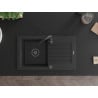 Mexen Pablo granite sink 1-bowl with drainer 752 x 436 mm, black/silver metallic, black siphon - 6510751010-73-B
