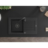Mexen Pablo lavello in granito a 1 vasca con scolapiatti 752 x 436 mm, nero/argento metallizzato, sifone nero - 6510751010-73-B