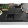Mexen Pablo granite sink 1-bowl with drainer 752 x 436 mm, black/silver metallic, black siphon - 6510751010-73-B