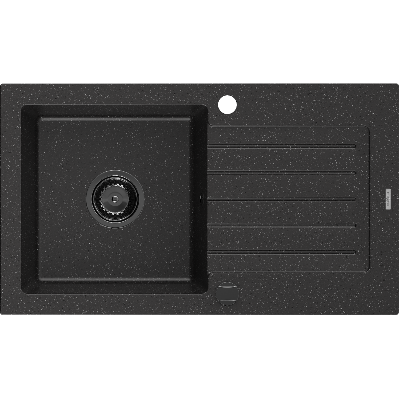 Mexen Pablo granitais izlietne ar vienu nodalījumu un noteku 752 x 436 mm, melna/sudraba metālika, melns sifons