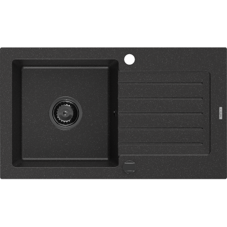 Mexen Pablo Granitspüle 1-fach mit Abtropffläche 752 x 436 mm, schwarz/silber metallic, schwarzer Siphon - 6510751010-73-B