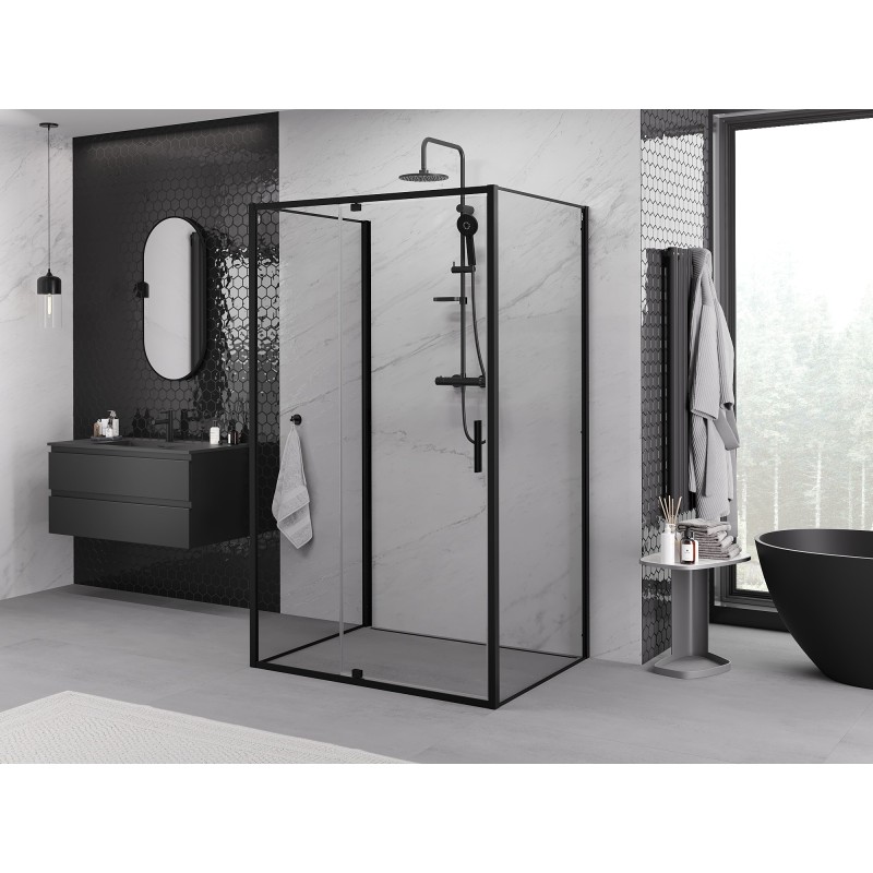 Mexen Exo-3S trīs sienu dušas kabīne, atvērams 100 x 85 cm, caurspīdīgs, melns - 819-100-085-70-00-3S