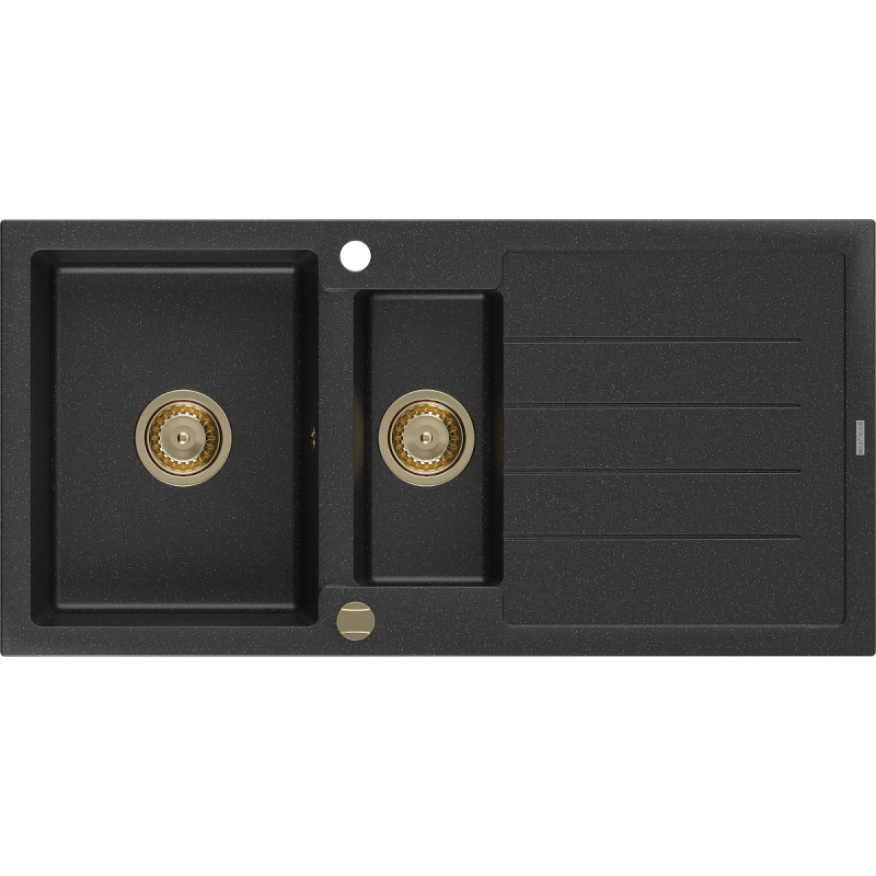 Mexen Andres lavello in granito 1,5 vasche con gocciolatoio 1000 x 500 mm nero/argento metallico, sifone dorato