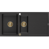 Mexen Andres Granitspüle 1,5-Becken mit Abtropffläche 1000 x 500 mm Schwarz/Silber Metallic, Siphon Gold - 6515101510-73-G