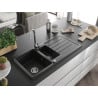 Mexen Andres évier en granit 1,5 bac avec égouttoir 1000 x 500 mm, noir/métallique argent, siphon chromé - 6515101510-73