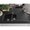 Mexen Andres Granitspüle 1,5-Becken mit Abtropffläche 1000 x 500 mm, schwarz/silber metallic, Chrom Siphon - 6515101510-73