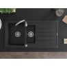 Mexen Andres Granitspüle 1,5-Becken mit Abtropffläche 1000 x 500 mm, schwarz/silber metallic, Chrom Siphon - 6515101510-73