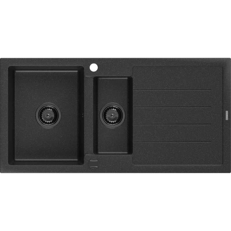 Mexen Andres fregadero de granito de 1,5 senos con escurridor 1000 x 500 mm negro/plateado metálico sifón negro