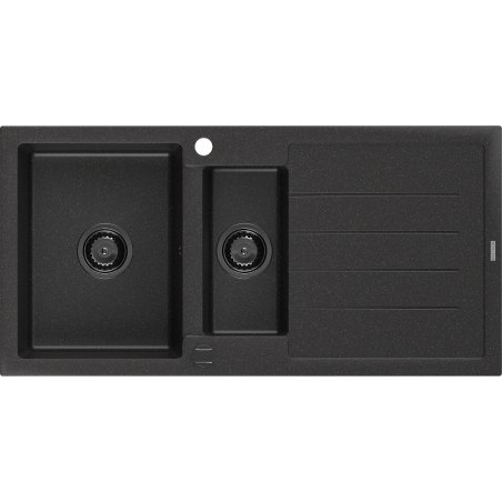 Mexen Andres fregadero de granito de 1,5 senos con escurridor 1000 x 500 mm negro/plateado metálico sifón negro
