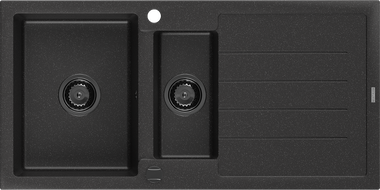 Mexen Andres lavello in granito 1,5 vasche con gocciolatoio 1000 x 500 mm nero/metallo argento sifone nero - 6515101510-73-B