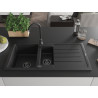 Mexen Andres granit gootsteen 1,5-komer met afdruiprek 1000 x 500 mm zwart/zilveren metallic zwarte sifon - 6515101510-73-B