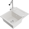 Mexen Enzo granite sink 1-bowl with drainer and Duero kitchen tap, white - 6506-20-671600-00