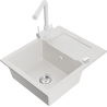 Mexen Enzo granite sink 1-bowl with drainer and Duero kitchen tap, white - 6506-20-671600-20