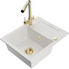 Mexen Enzo granite sink 1-bowl with drainer and Duero kitchen tap, white - 6506-20-671600-50