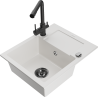 Mexen Enzo fregadero de granito de 1 tina con escurridor y grifo de cocina Duero, blanco - 6506-20-671600-70