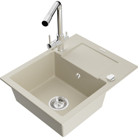 Mexen Enzo granieten spoelbak met 1 bak, afdruipgedeelte en keukenmengkraan Duero, beige - 6506-69-671600-00
