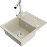 Mexen Enzo granite single-bowl sink with drainer and Duero kitchen faucet, beige - 6506-69-671600-00