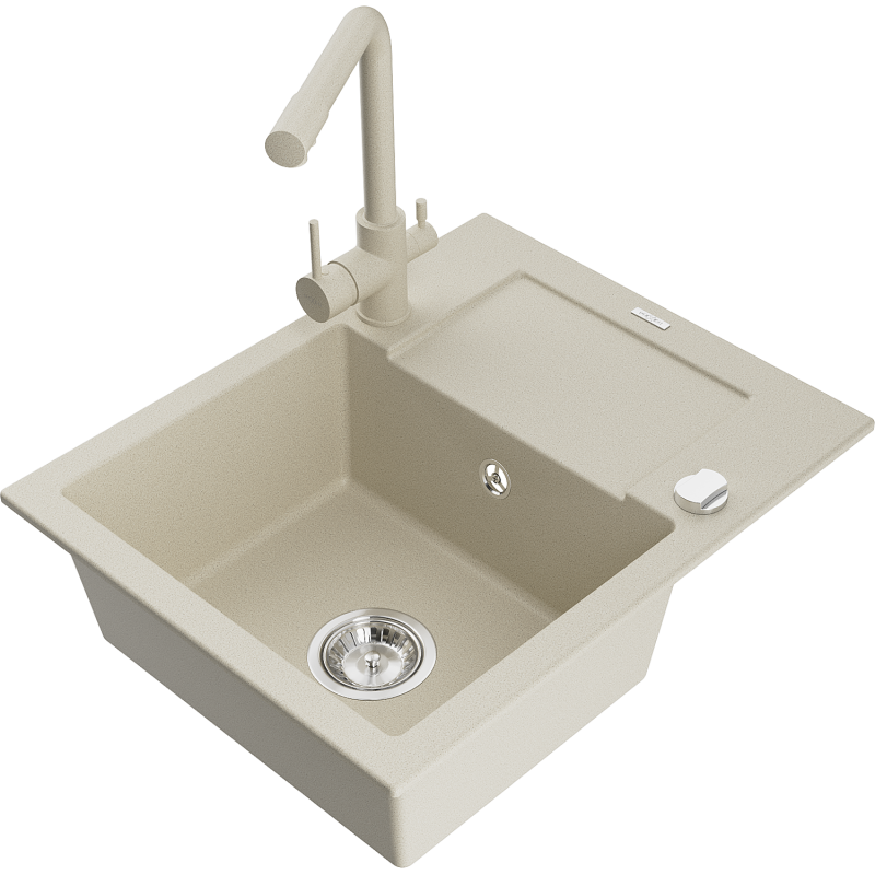 Mexen Enzo granitdiskho 1-facks med avrinningsbräda och köksblandare Duero, beige - 6506-69-671600-69