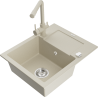 Mexen Enzo évier en granit 1 bac avec égouttoir et robinet de cuisine Duero, beige - 6506-69-671600-69