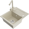 Mexen Enzo fregadero de granito de 1 seno con escurridor y grifo de cocina Duero, beige - 6506-69-671600-69