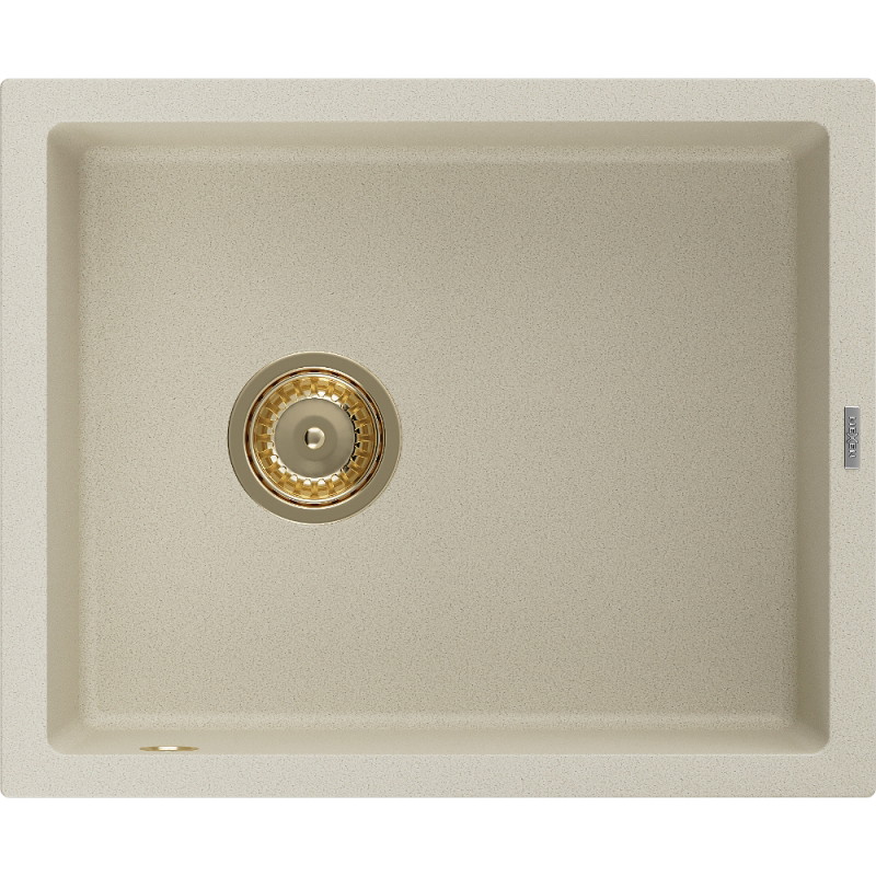 Mexen Pedro granitische spoelbak 1-kompartment 560 x 460 mm, beige, gouden sifon - 6508561000-69-G