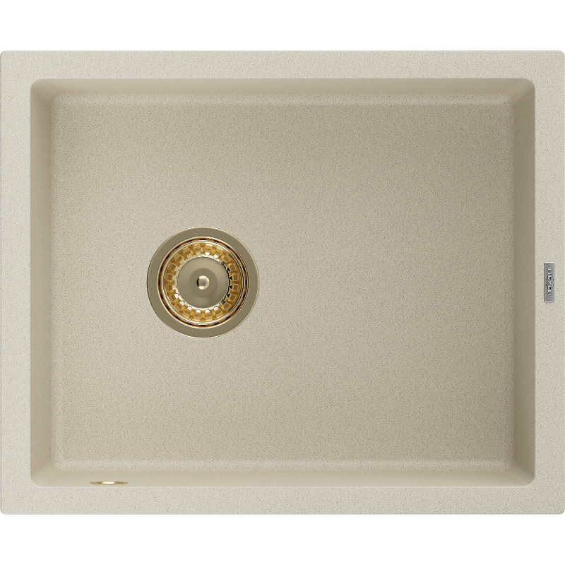 Mexen Pedro granitno pomivalno korito z eno komoro, 560 x 460 mm, bež, zlati sifon - 6508561000-69-G