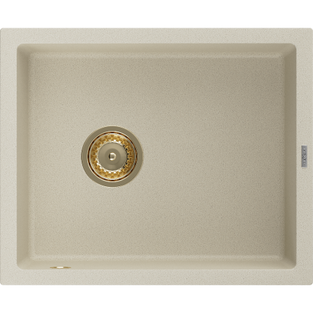 Mexen Pedro Granitspüle 1-beckig 560 x 460 mm, beige, goldener Siphon - 6508561000-69-G